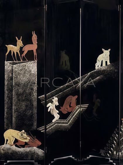 Dunand Style Lacquer Folding Screen - scene