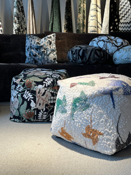 Checkerboard Pouf Stool - scene