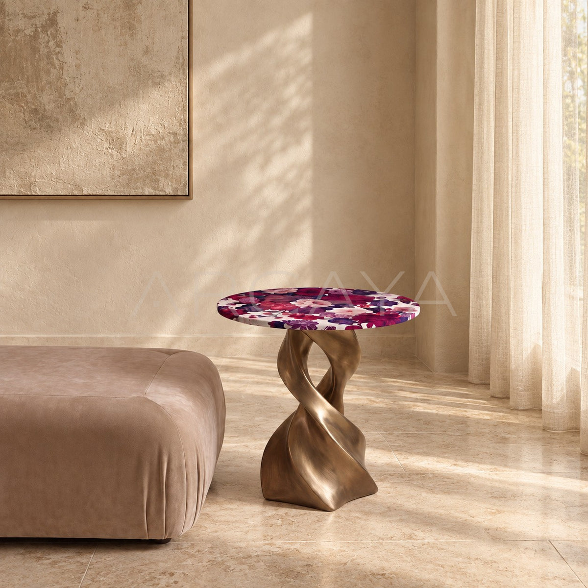 Purple Floral Side Table in detail