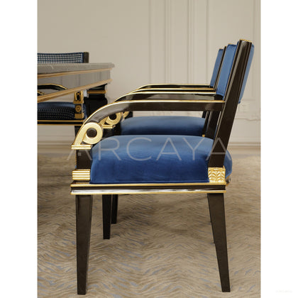 Royal Blue Gilded French Dining Set — Dining Chair - scene