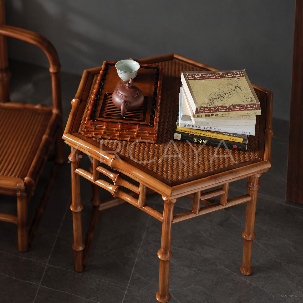 Hexagonal Bamboo Side Table in detail