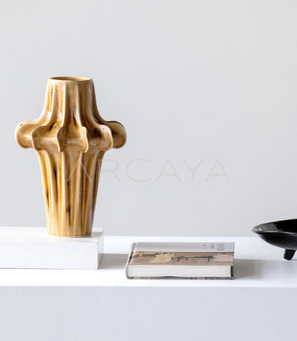 Hand Sculpted Four Petal Stoneware Vase - scene