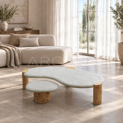 Organic Shape Stone Top Coffee Table - scene