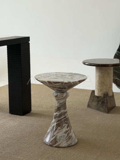 Natural Veined Marble Side Table - scene