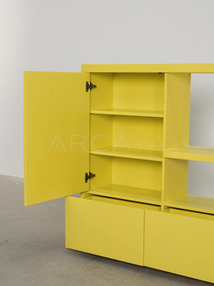 Bright Yellow Lacquered Cabinet - detail