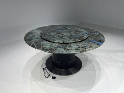 Daze Blue Jade Stone Electric Round Dining Table - scene