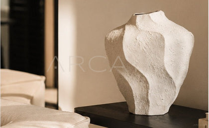 Handmade Plain White Ceramic Vase Bedroom - scene
