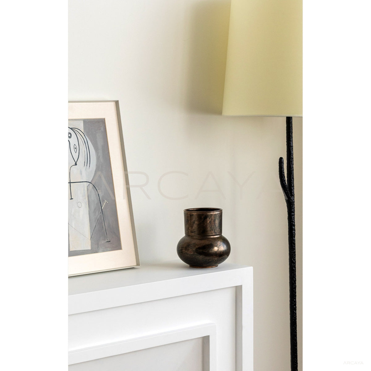 Vintage Distressed Bronze Ceramic Vase in detail