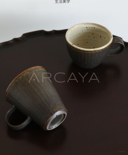 Amu Collab Black Glaze Ribbed Stoneware Mug - scene