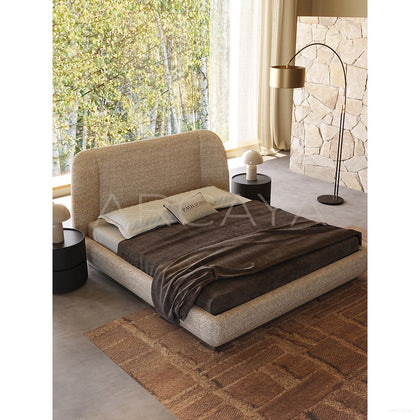 Minimalist Curved Embrace Linen Bed - scene