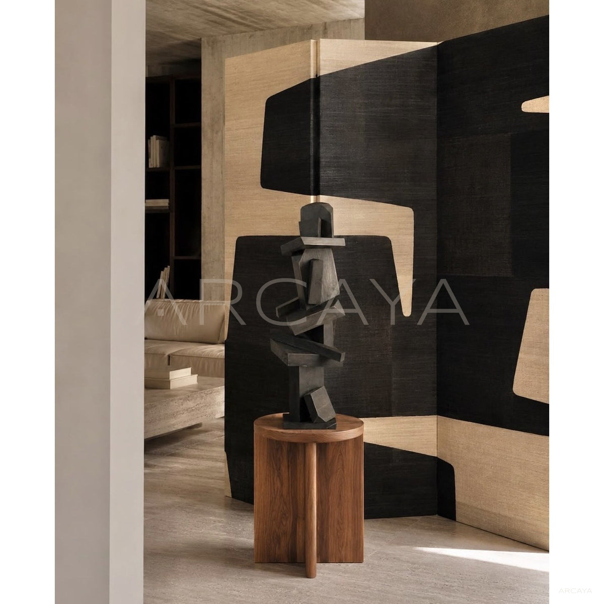 Abstract Geometric Hand Painted Linen Screen in detail