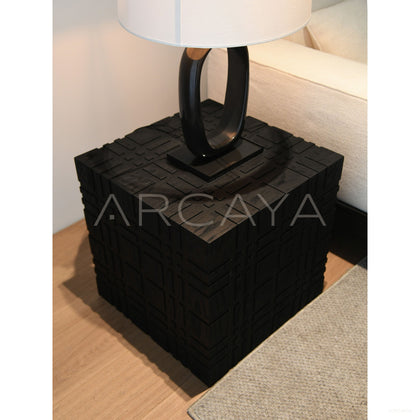 Carved 3D Oak Side Table - scene
