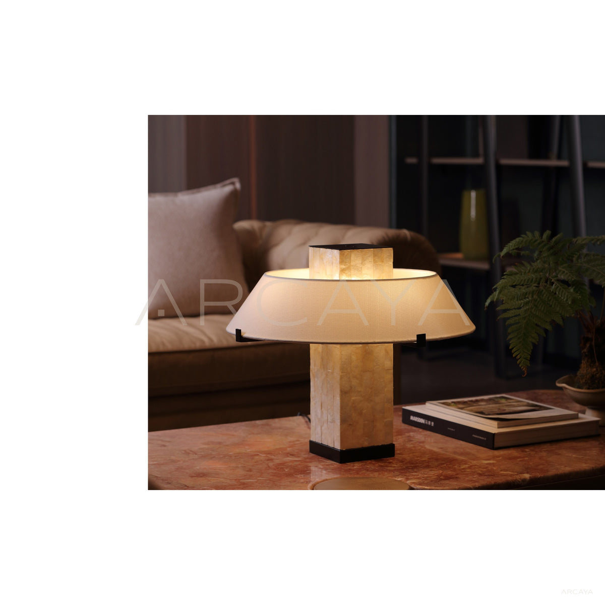 Square Stone Column Fabric Shade Table Lamp 95340 in detail
