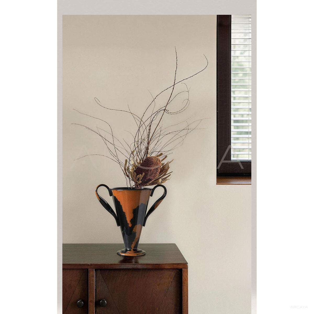 Mid Century Wide Mouth Ceramic Vase in detail