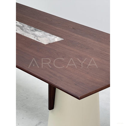 Walnut Marble Inlay Three Use Desk Table - scene