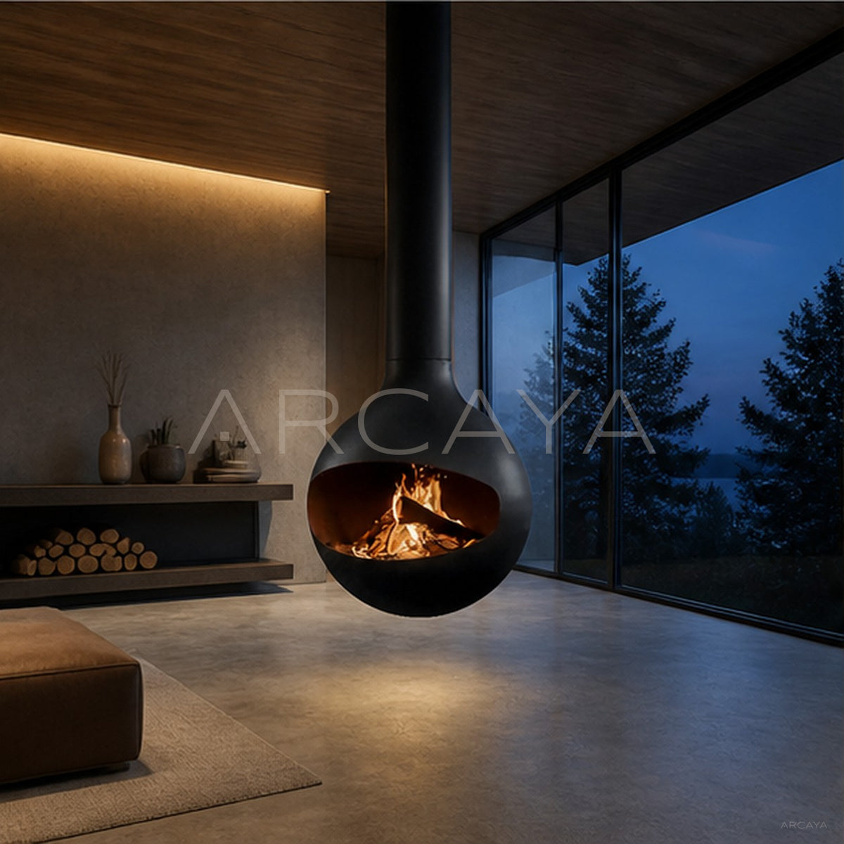 Cyril Hanging Fireplace in detail