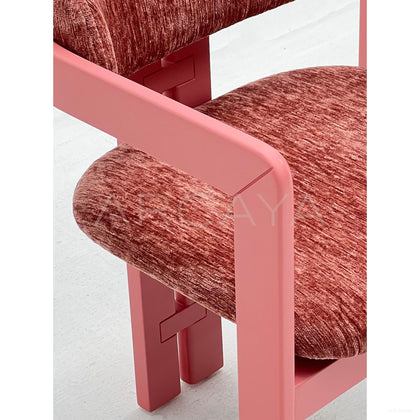 Bean Pink Solid Wood Chenille Dining Armchair - scene