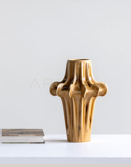 Hand Sculpted Four Petal Stoneware Vase - scene