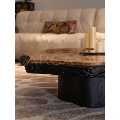 Mother Of Pearl Inlaid Ash Carved Coffee Table - scene