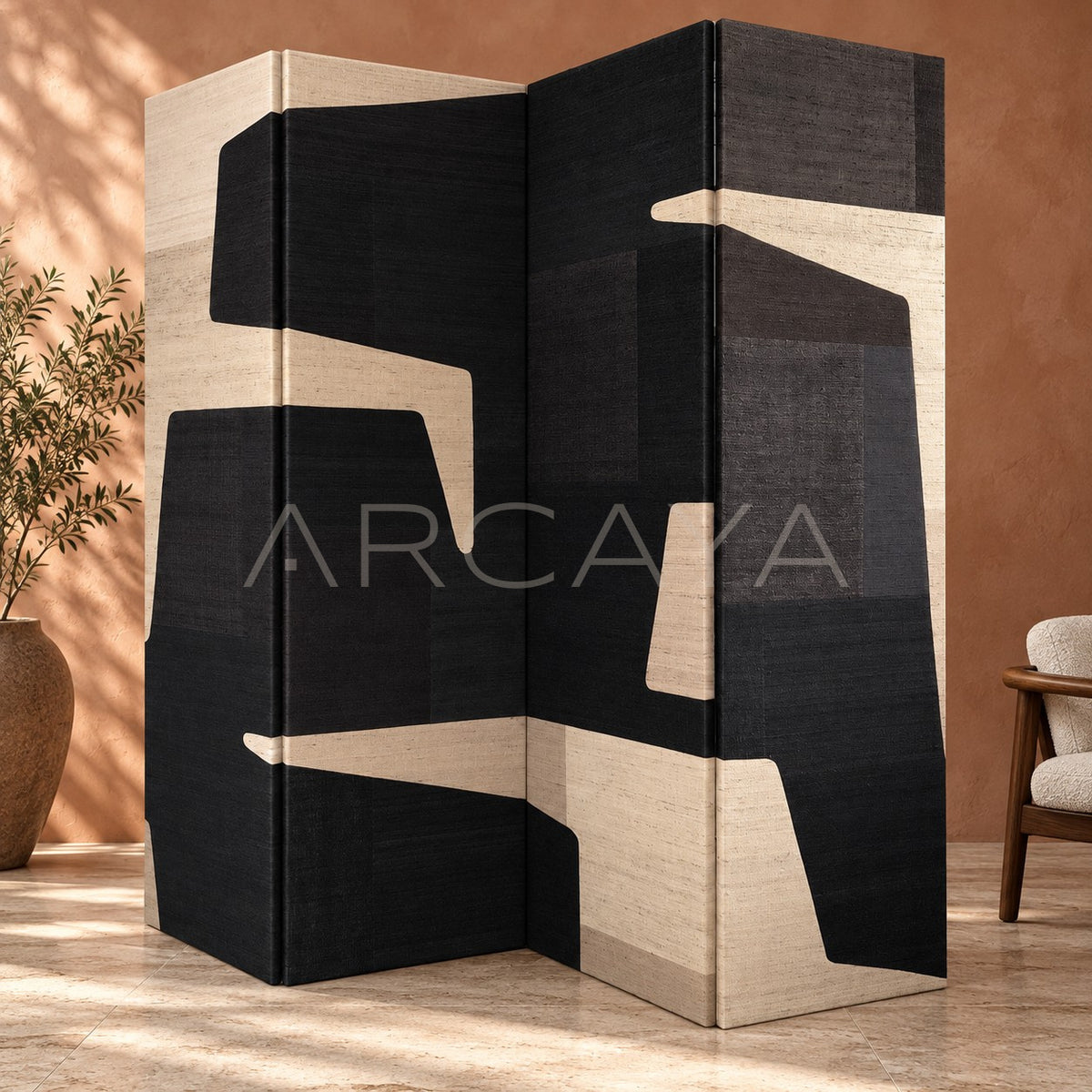 Abstract Geometric Hand Painted Linen Screen - main