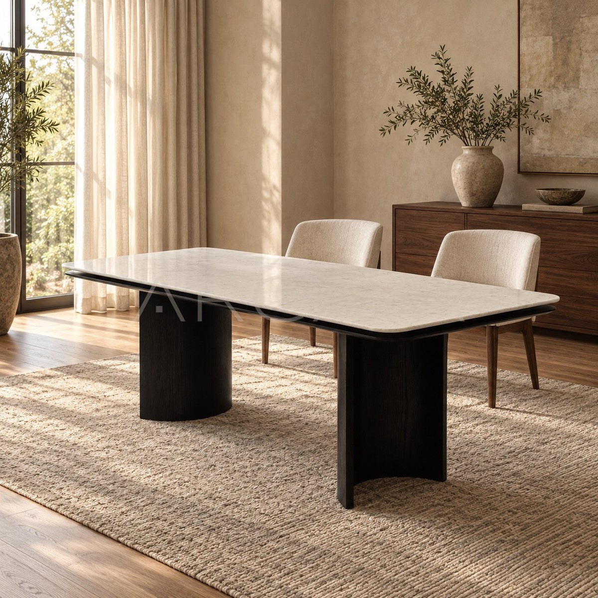 Minimalist Long Marble Dining Table in detail