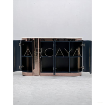 Ink Blue Vertical Lacquer Sideboard Rose Gold - scene