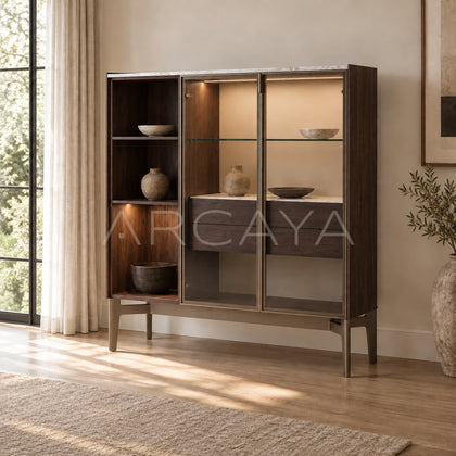 Smoked Wood Glass Display Sideboard - scene
