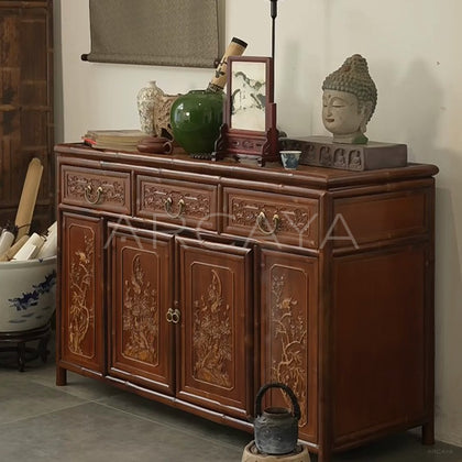 Gold Painted Flower Bird Four Door Sideboard - main