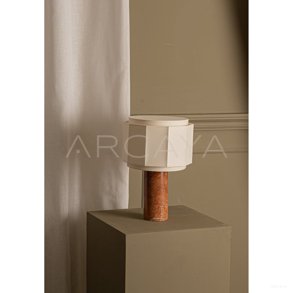 Red Marble Cylinder Table Lamp in detail