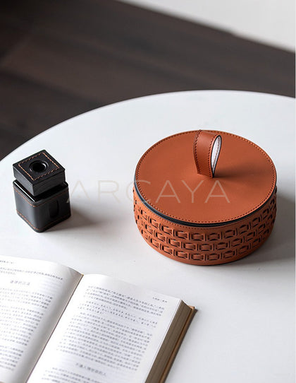 Hollow Leather Lidded Jewelry Box - scene