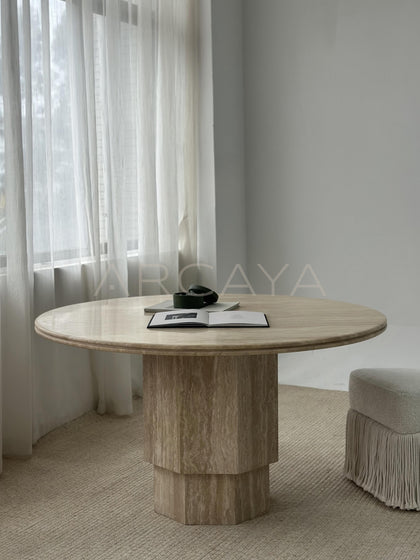 Matte Resin Finish Stone Round Dining Table - scene