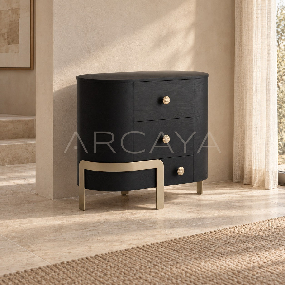 Curved Black Wood Sideboard in detail