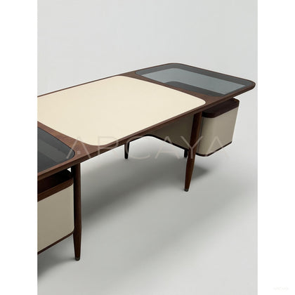 Italian Walnut Leather Glass Executive Desk - scene