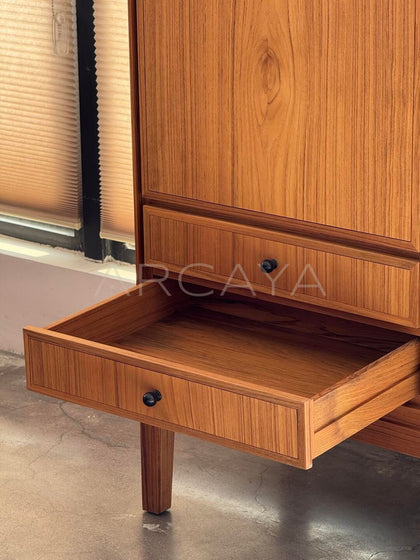 Burmese Teak Mid Century Two Door Four Drawer Cabinet - detail