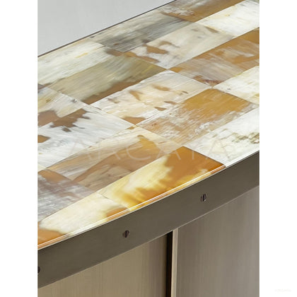 Ox Horn Marquetry Half Round Metal Console - scene