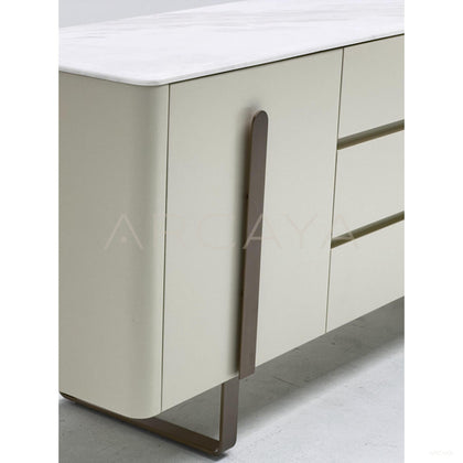 White Sintered Stone Light Grey Lacquer Sideboard - scene