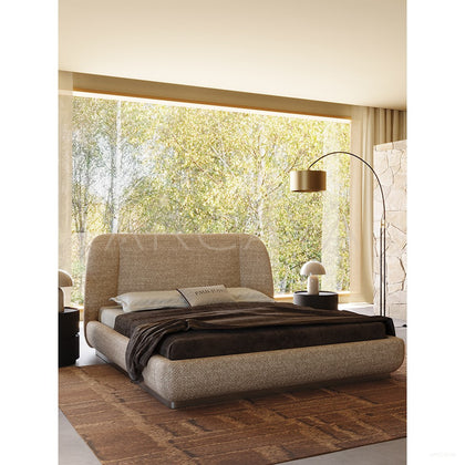 Minimalist Curved Embrace Linen Bed - scene