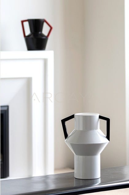 Angular Double Ear Two Tone Ceramic Vase - scene