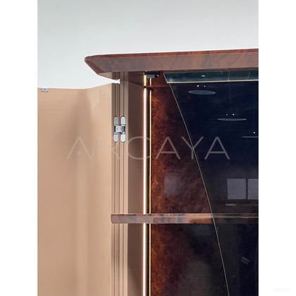 Italian Leather Curved Glass Display Cabinet - scene