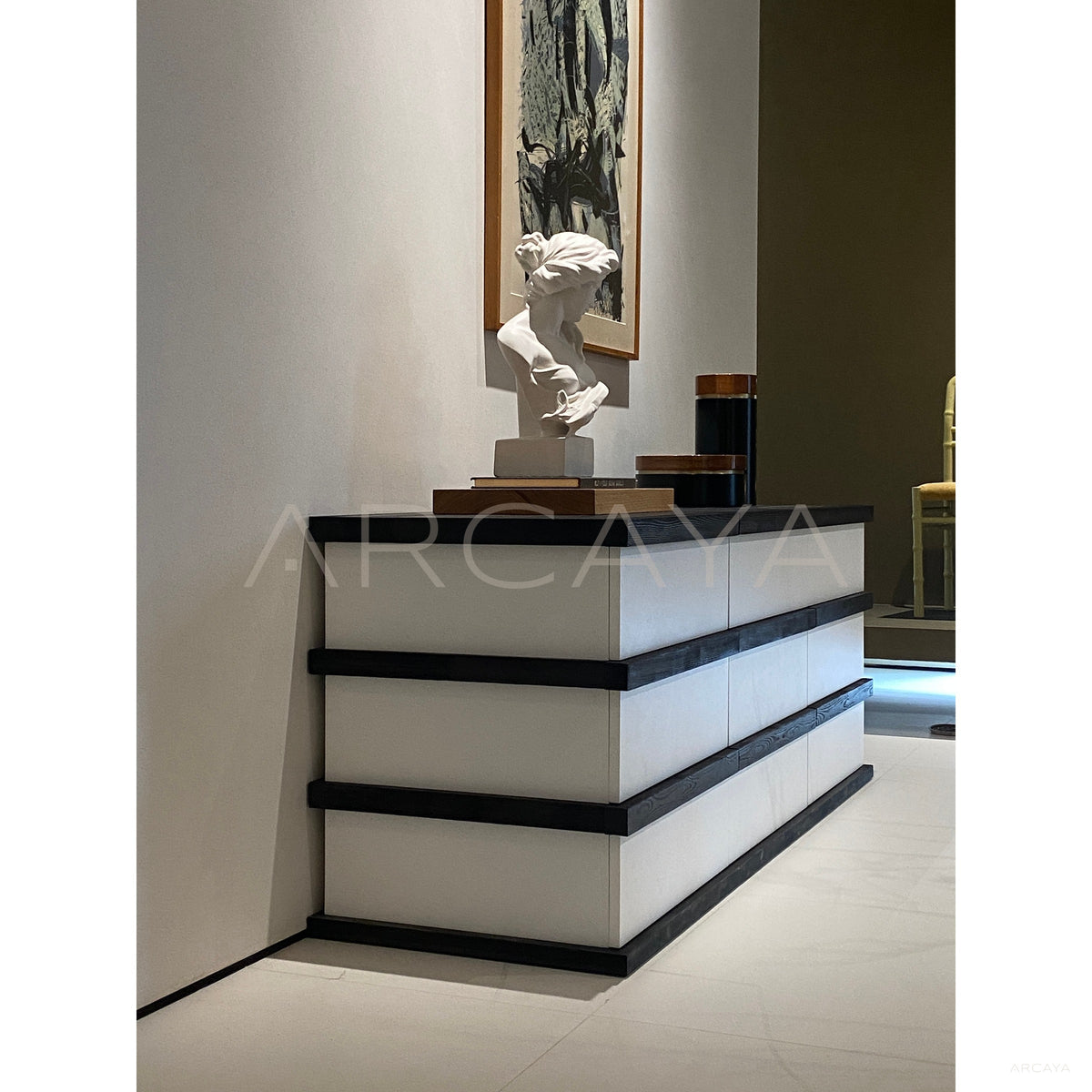 Black White Layered Cabinet in detail