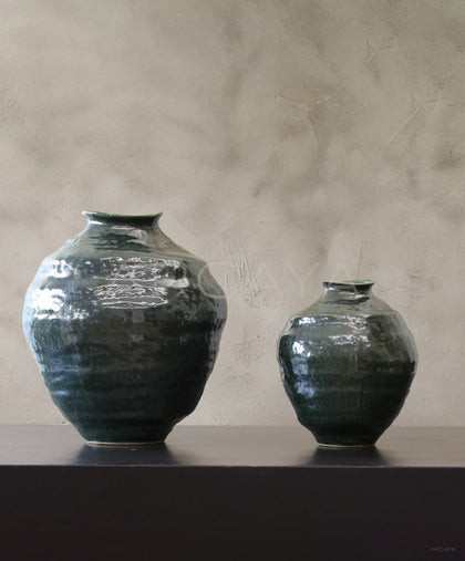Wabi Sabi Round Belly Ceramic Jar Vase - scene