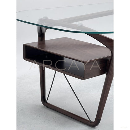 Walnut Irregular Glass Stacked Drawer Desk - scene
