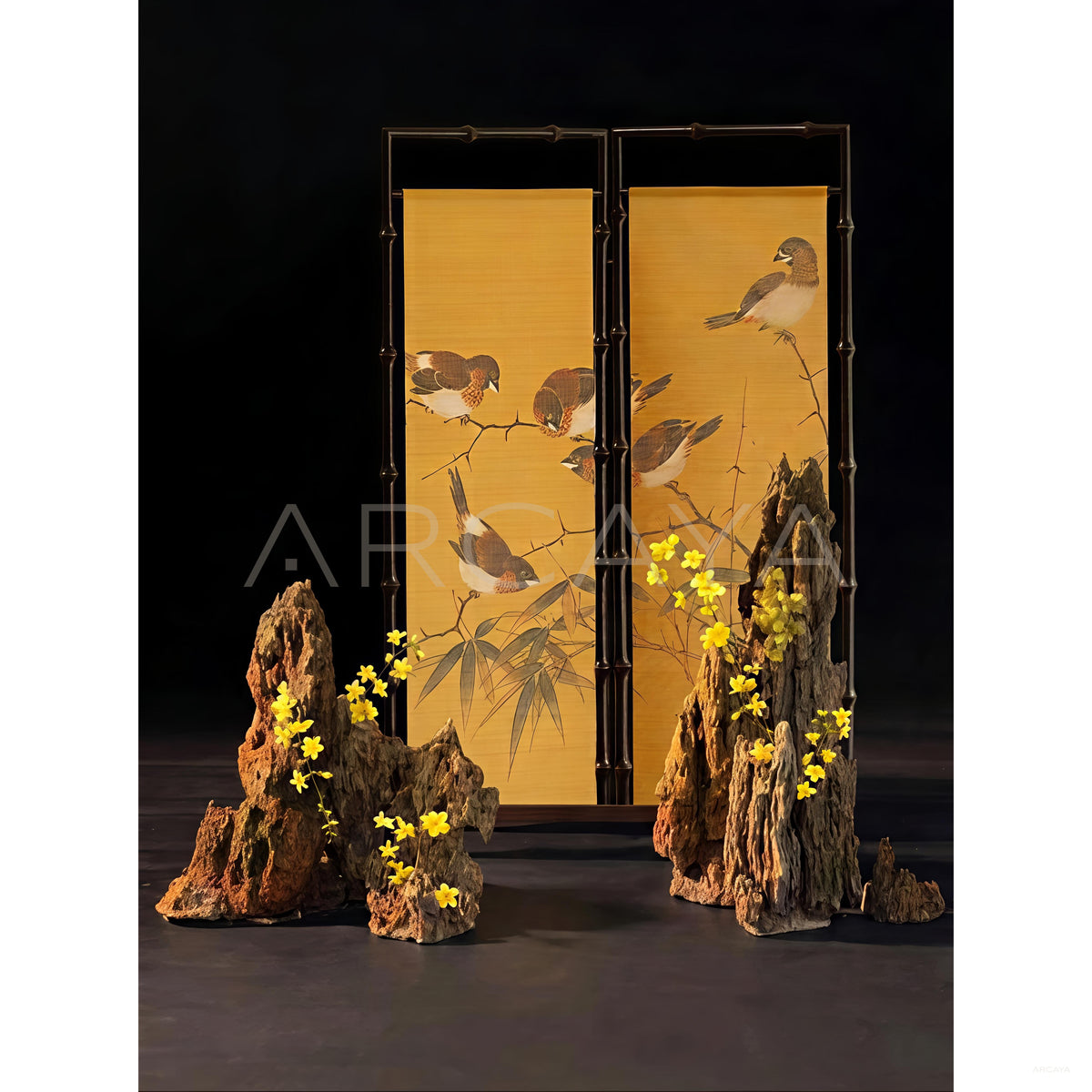Chinese Folding Screen Stone Flower in detail