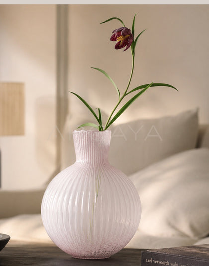 Soft Pink Ribbed Glass Vase - scene