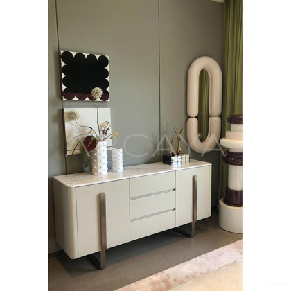 White Sintered Stone Light Grey Lacquer Sideboard - scene