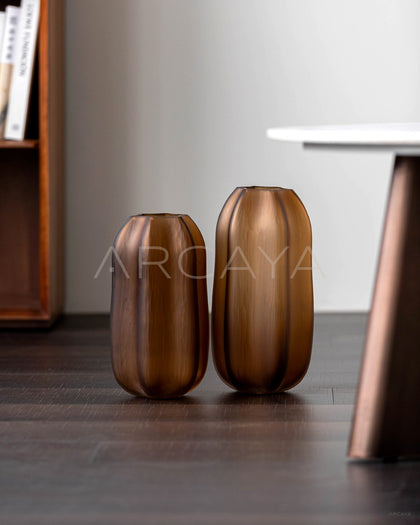 Vintage Ribbed Frosted Pumpkin Glass Vase - scene