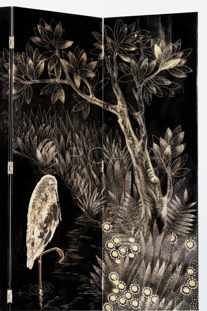 Lacquer Craft Contemporary Oriental Folding Screen - scene