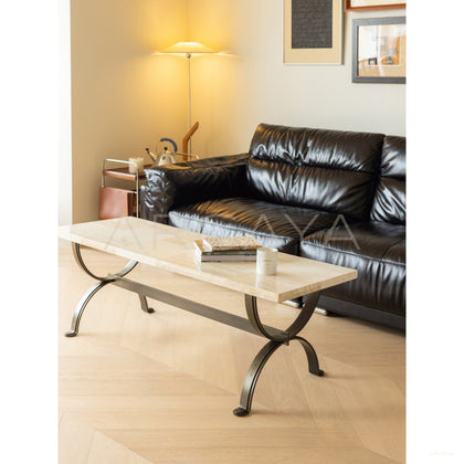Solid Stone Top Mid Century Coffee Table - scene