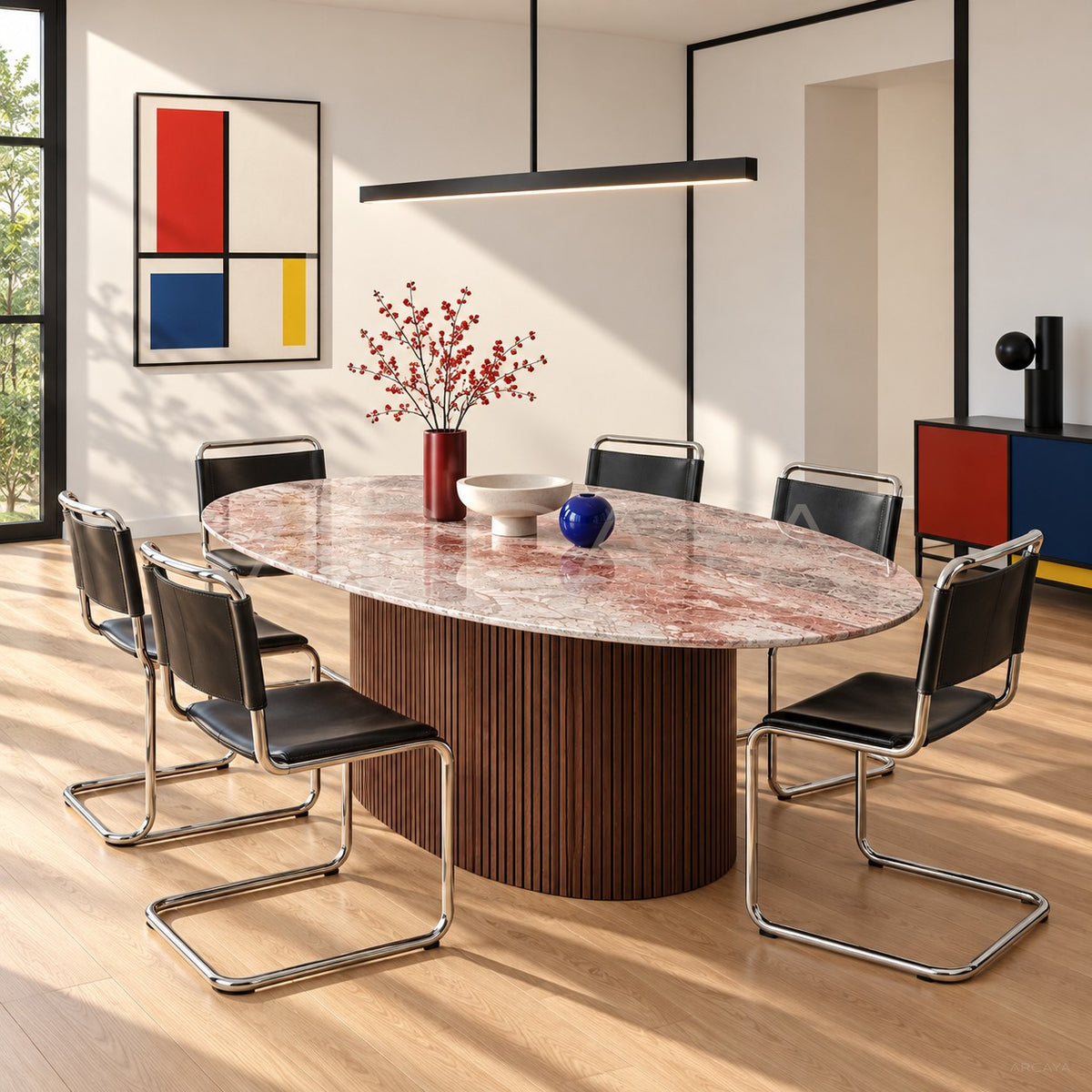 Cream Style Stone Dining Table in detail