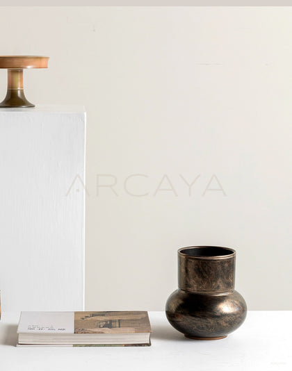 Vintage Distressed Bronze Ceramic Vase - scene